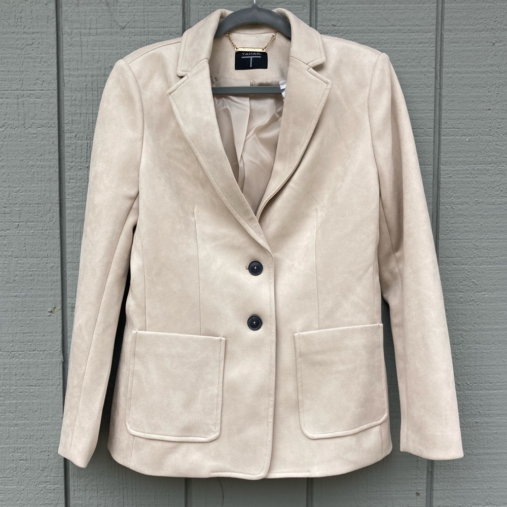 T by Tahari Bone Faux Leather Suede Blazer